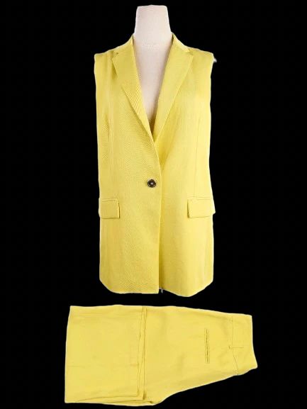 excellent pinko yellow sleeveless blazer & pants set women