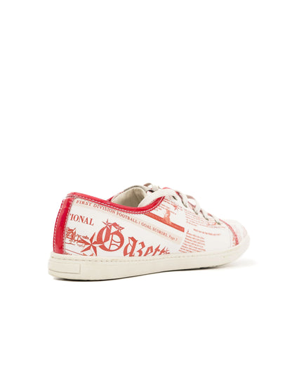 Excellent John Galliano White Leather Sneakers Size 37 with Newspaper Print