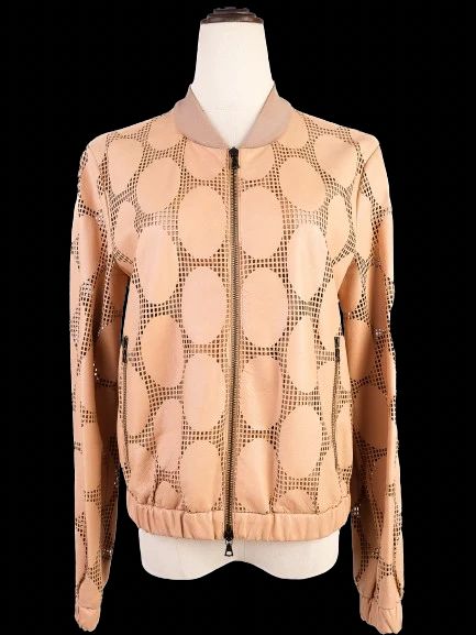 Excellent DROMe Orange Leather Bomber Jacket Size S with Cutouts