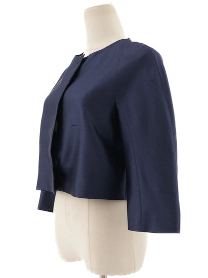 Excellent Max Mara Navy Blue Cropped Jacket Size S 100% Silk