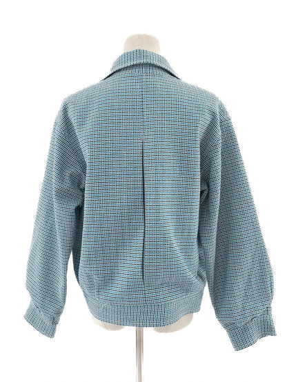 Excellent Maje Blue Cotton Plaid Jacket Size M with Gold Buttons