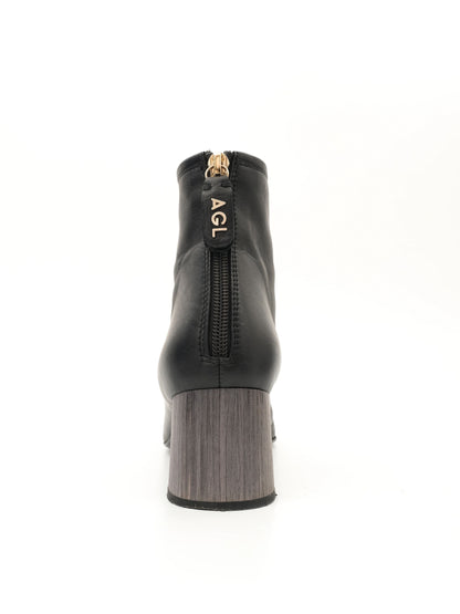 Excellent AGL Black Leather Ankle Boots Size 36 with Block Heel