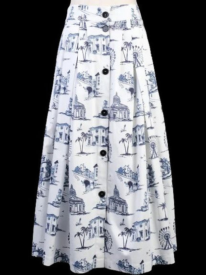 Excellent Maje White Skirt with Blue Toile Print Size S