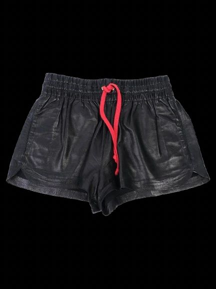 celine black leather shorts with red drawstring size 38 excellent