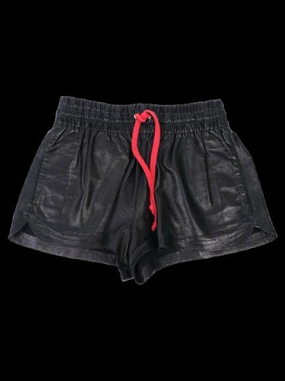 Celine Black Leather Shorts with Red Drawstring Size 38 Excellent
