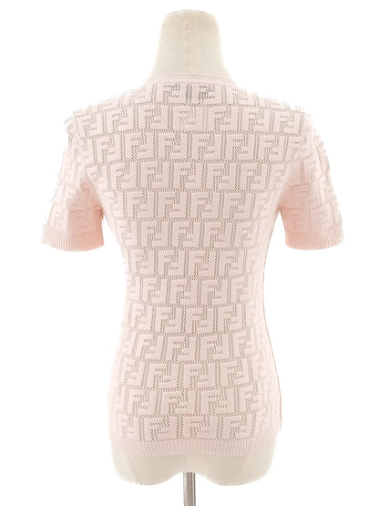 Excellent Fendi Pink Short Sleeve Knit Top Size XS Viscose