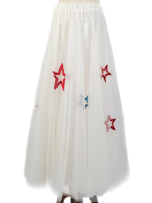 P.A.R.O.S.H. Women's White Tulle Skirt with Star Embroidery Size N/A