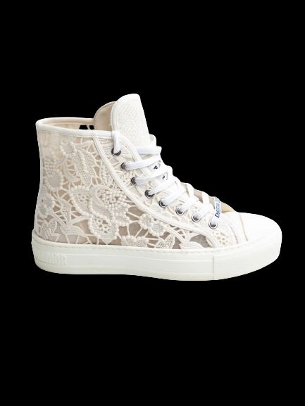 new dior high-top sneakers white textile lace details women