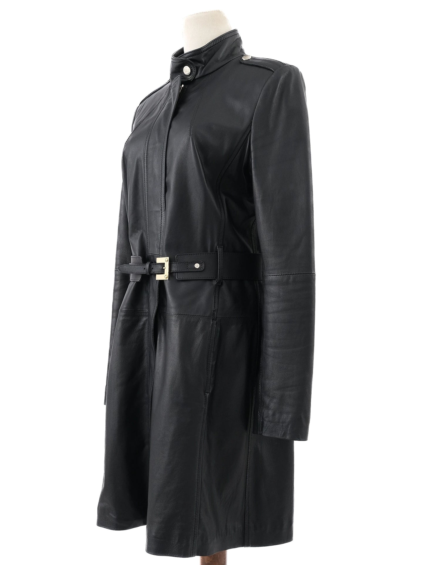 excellent elisabetta franchi black leather coat size m