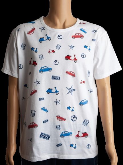 new william men's xxl white cotton t-shirt with colorful pattern