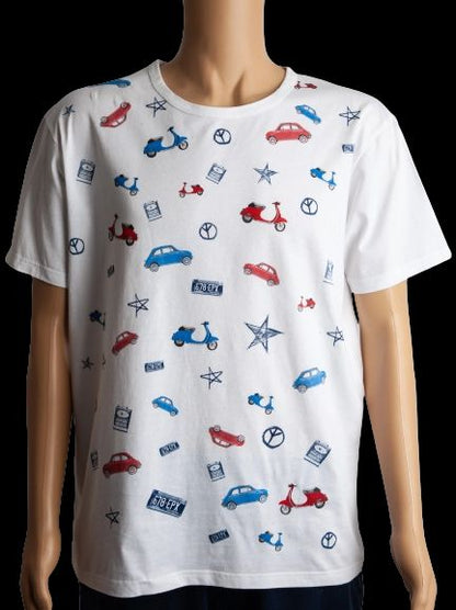 NEW William Men's XXL White Cotton T-Shirt with Colorful Pattern