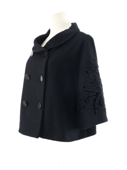Excellent Roccobarocco Black Wool Double-Breasted Coat Size XL