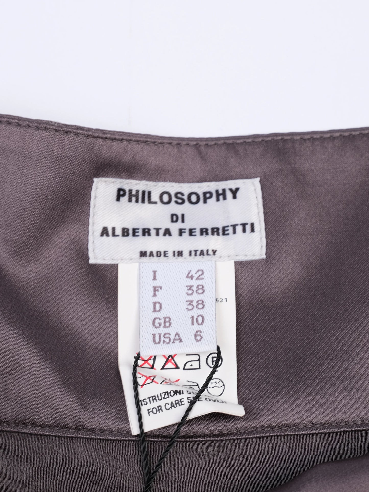 excellent philosophy di alberta ferretti gray silk satin skirt size m