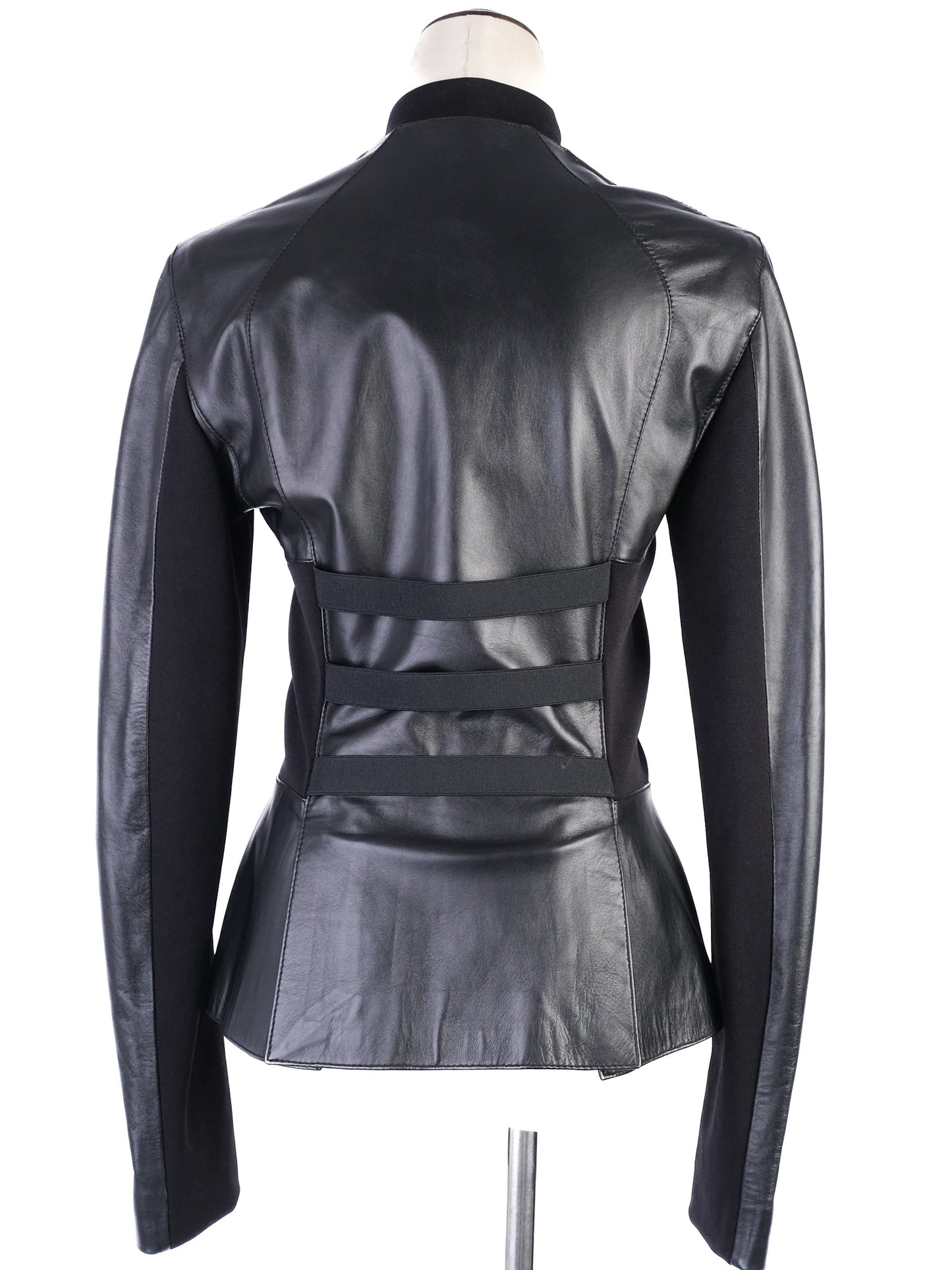 excellent versus black leather jacket with fabric accents size l