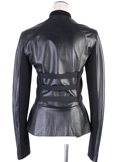 Excellent Versus Black Leather Jacket with Fabric Accents Size L