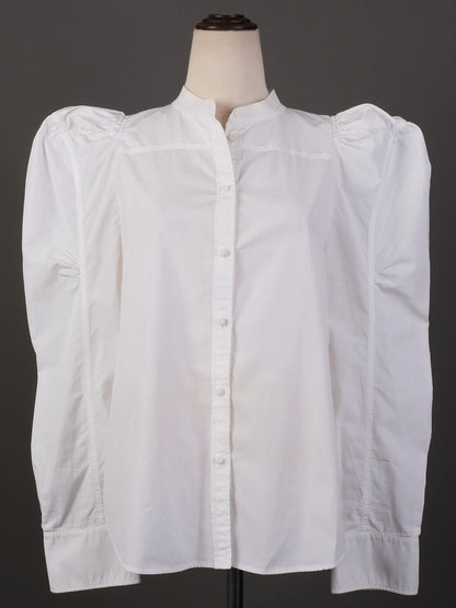 Excellent Chloe White Cotton Blouse Size L with Mandarin Collar