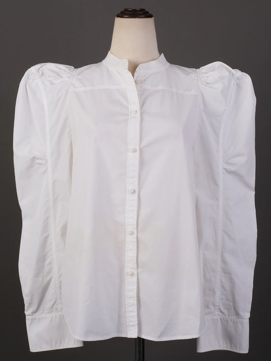 Excellent Chloe White Cotton Blouse Size L with Mandarin Collar
