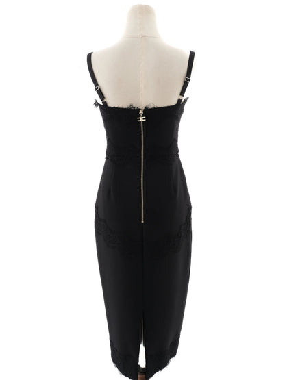 Excellent Elisabetta Franchi Black Dress with Lace Detail Size S