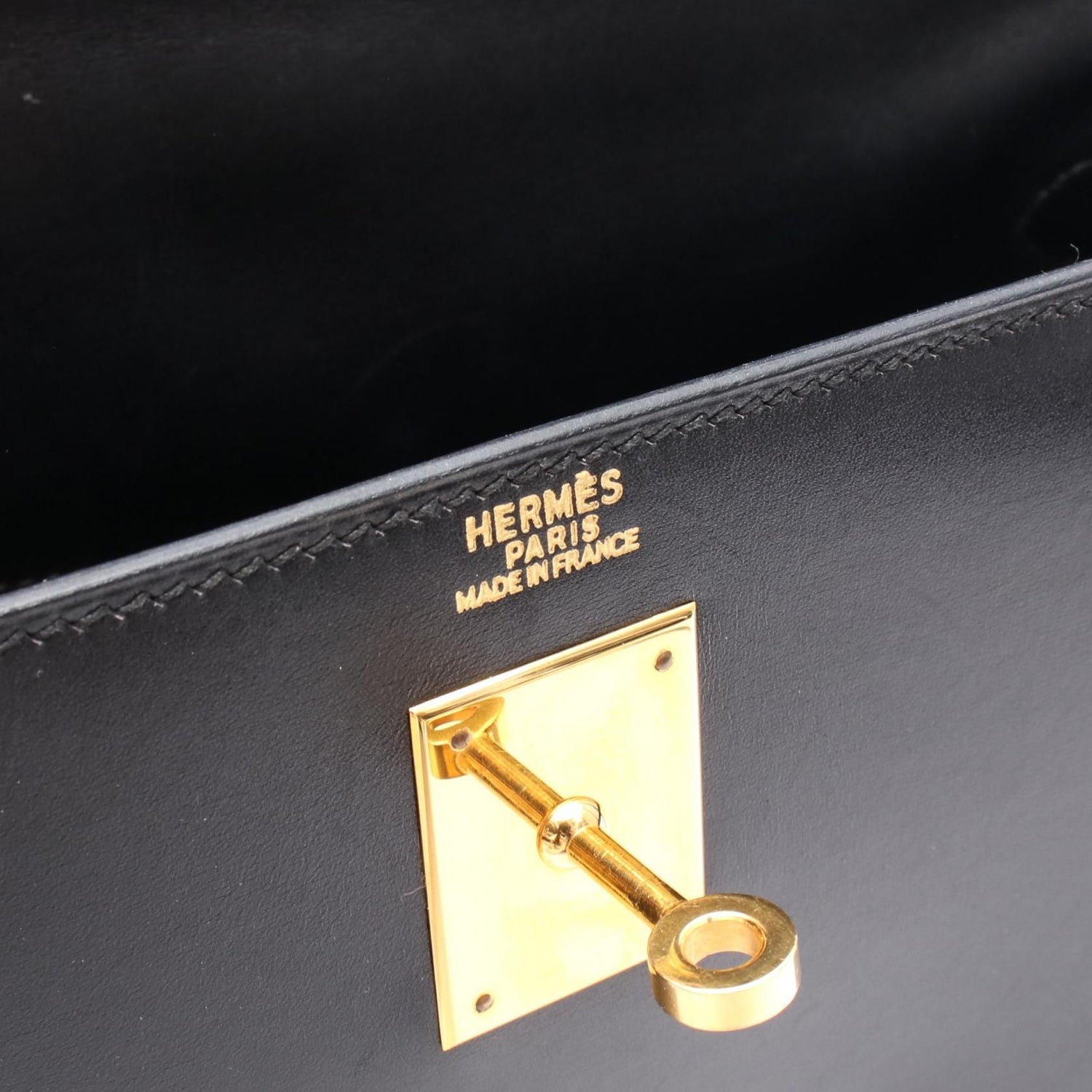 Hermes Kelly 32 Handbag Noir Black Box Calfskin Calfskin (cowhide)
