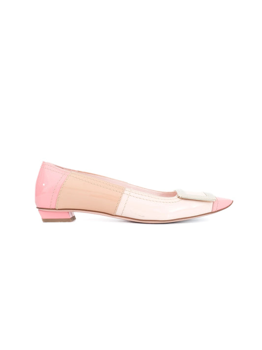 Excellent Roger Vivier Women's Flat Shoes Pink Beige Leather Size 36.5