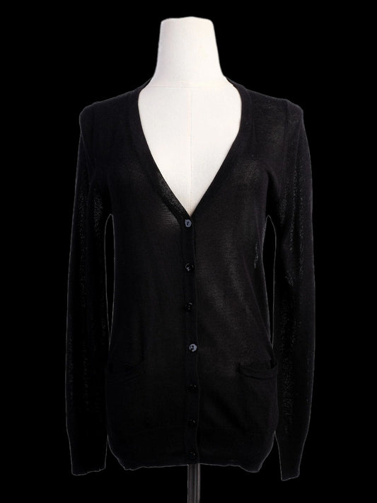Excellent Valentino Black Silk Cardigan Size M with Lace Detailing
