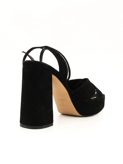 Excellent Uterque Black Genuine Suede Platform Heeled Sandals Size 39