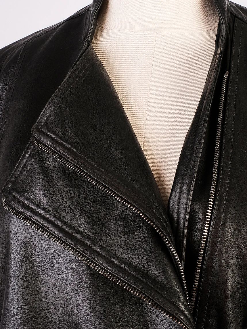 excellent plein sud black leather jacket size s with zipper pockets