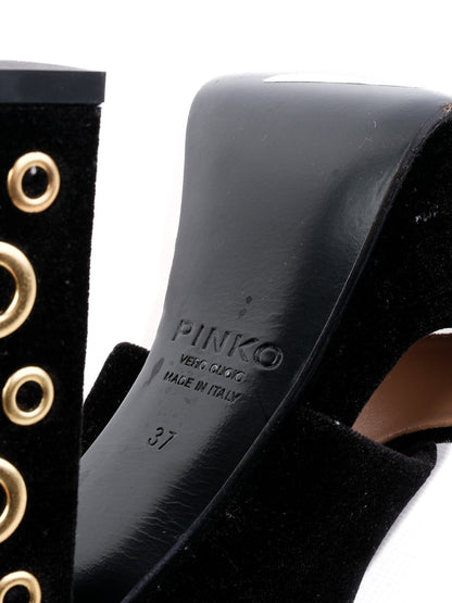 Excellent Pinko Black Leather High-Heeled Sandals Size 37