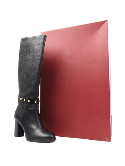 Excellent Moschino Black Leather Knee-High Boots Size 36