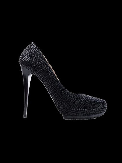 NEW Renzoni Black Leather High-Heeled Shoes Size 38