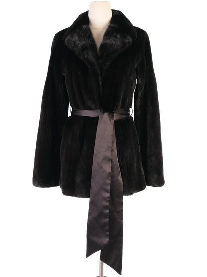 Perfect Blackglama Black Fur Coat with Belt Size S