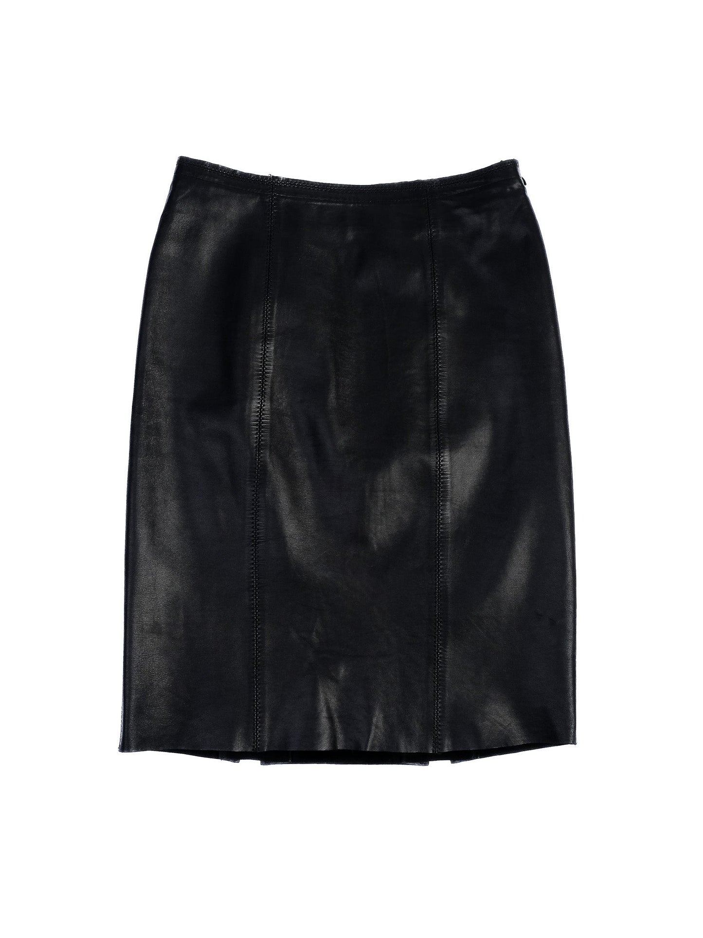 excellent balmain black leather skirt size m