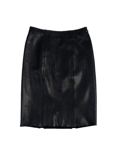 Excellent Balmain Black Leather Skirt Size M