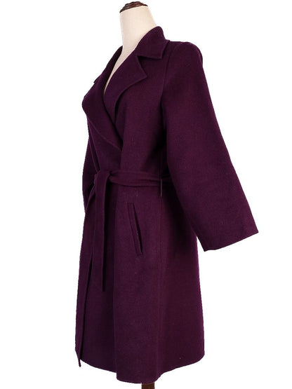 Max Mara Studio Purple Wool Coat with Belt Cucito a Mano