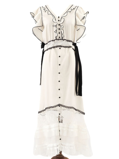 Self-Portrait White Dress with Black Details Size S Excellent Condition