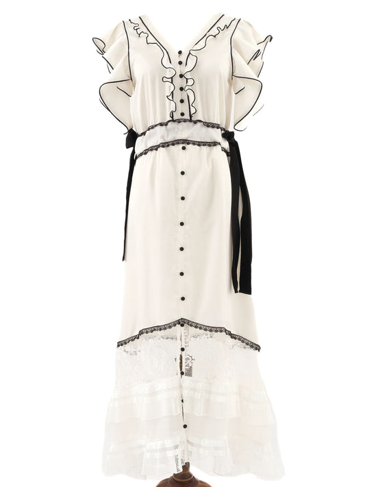 Self-Portrait White Dress with Black Details Size S Excellent Condition