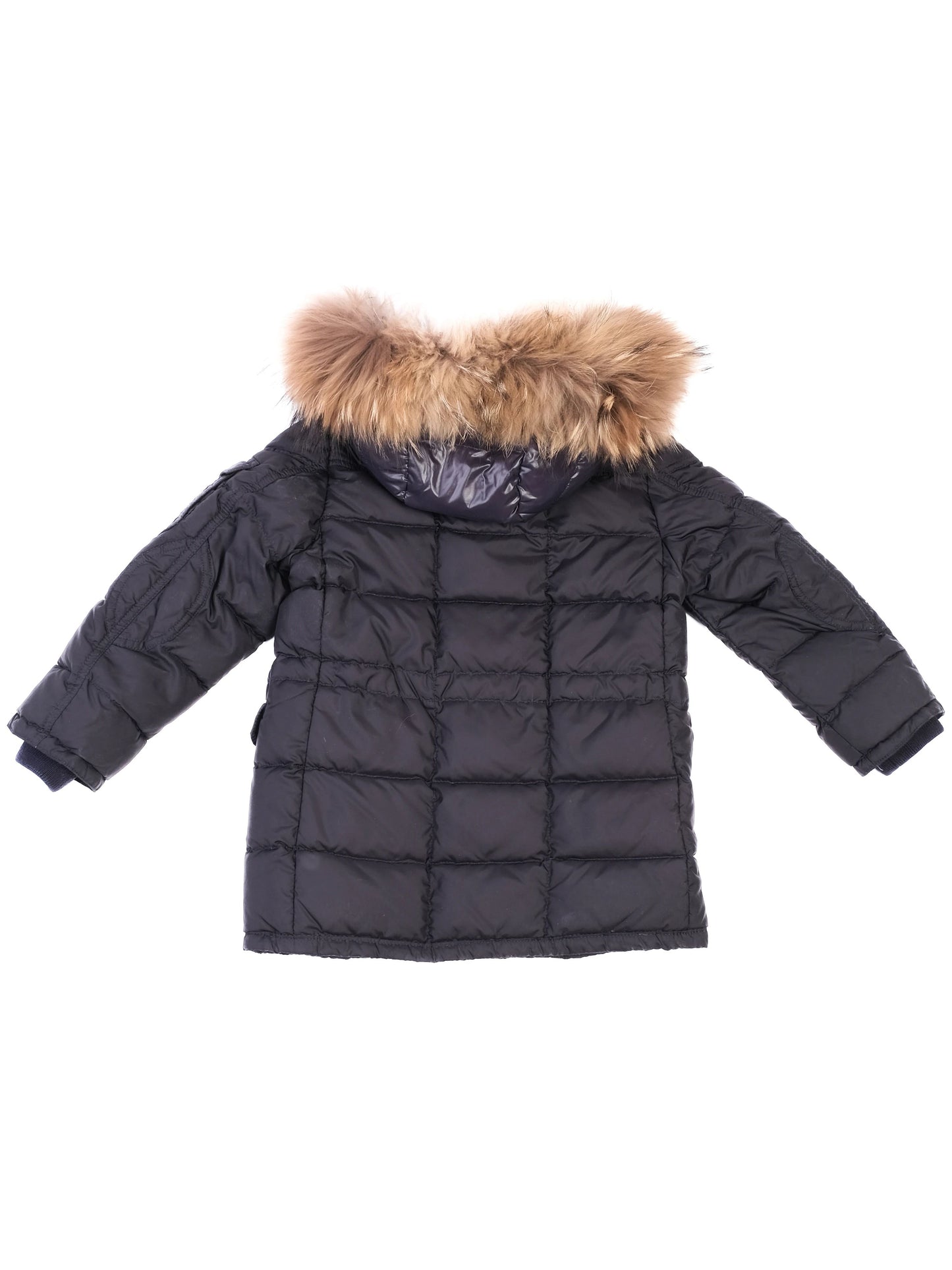 excellent moncler kids winter coat blue polyester size 4 with fur hood