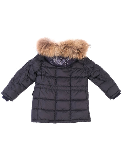 Excellent Moncler Kids Winter Coat Blue Polyester Size 4 with Fur Hood
