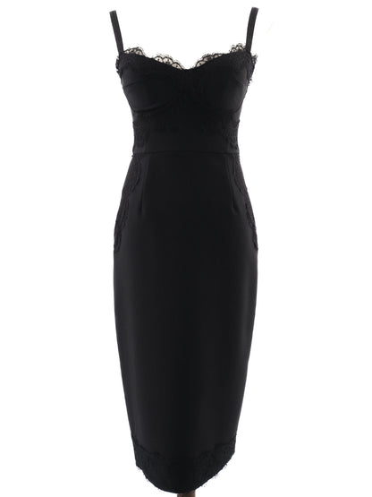 Excellent Elisabetta Franchi Black Dress with Lace Detail Size S