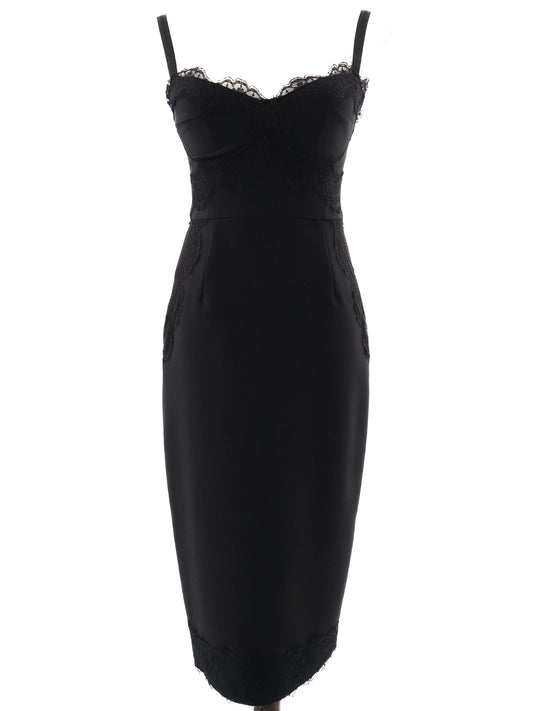 Excellent Elisabetta Franchi Black Dress with Lace Detail Size S