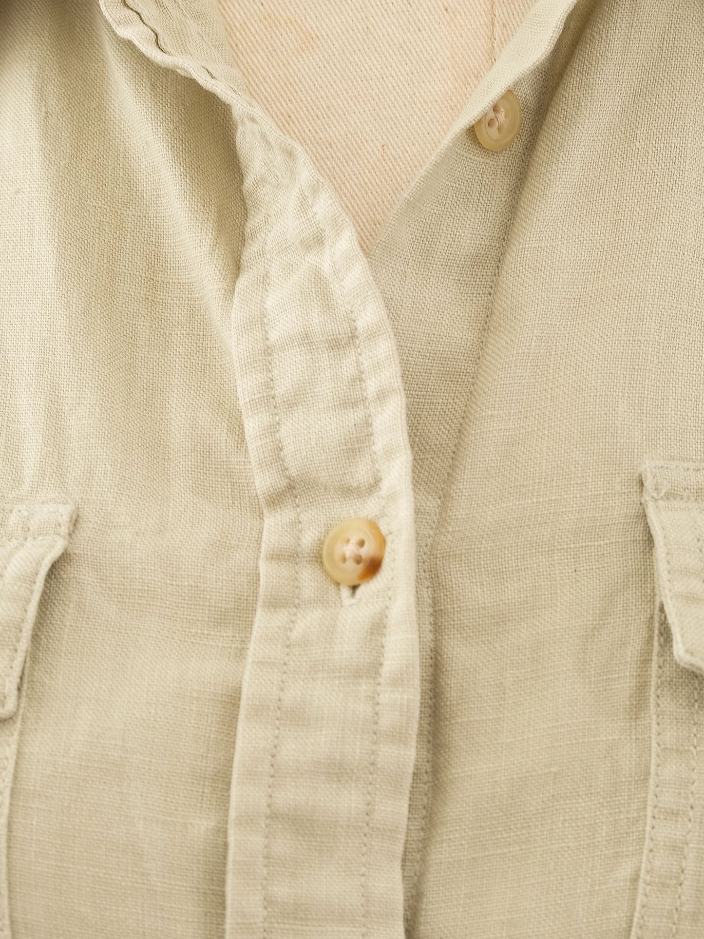excellent ralph lauren green linen button-up shirt size xs