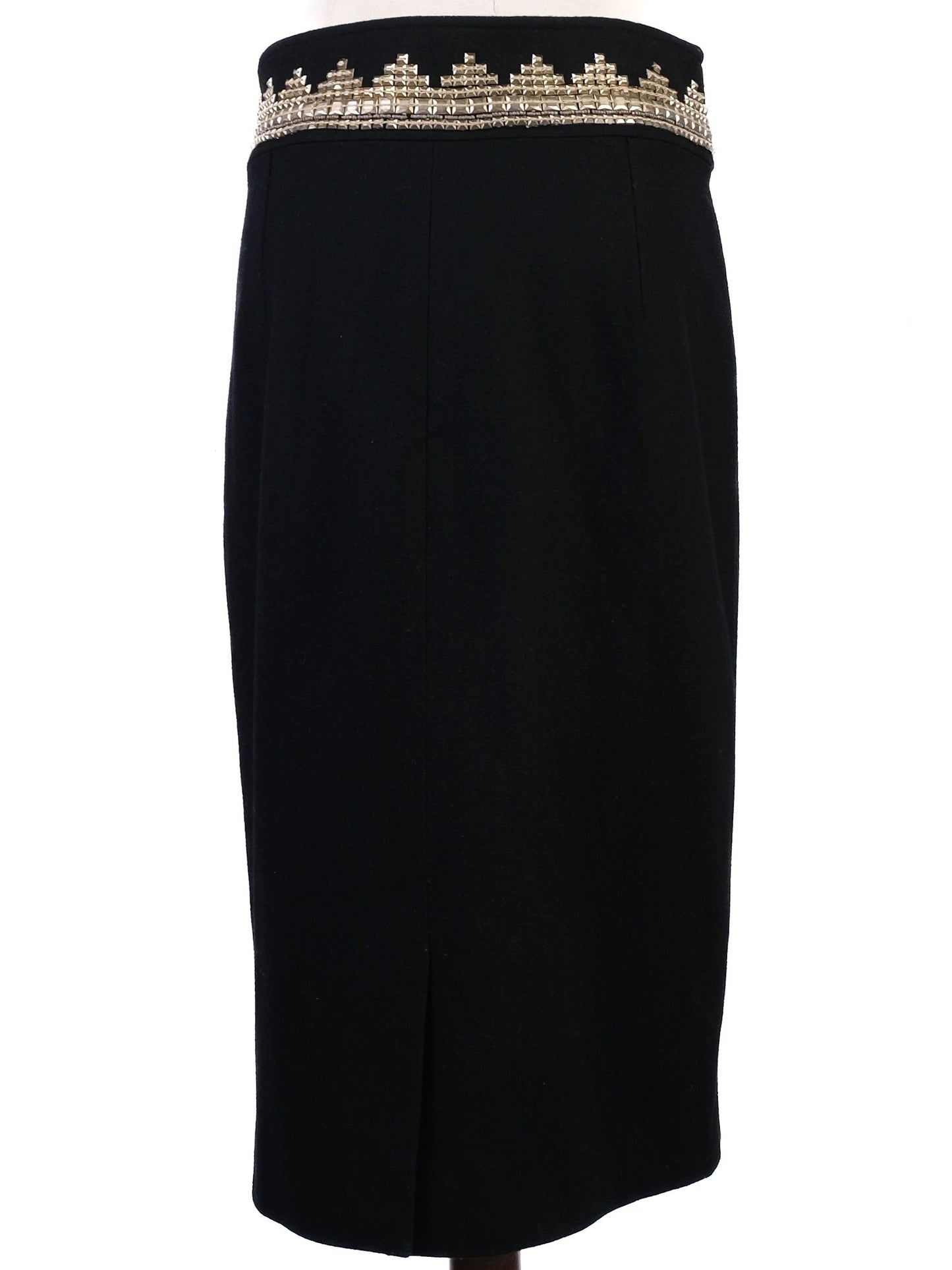 excellent class roberto cavalli black wool skirt suit with beaded collar