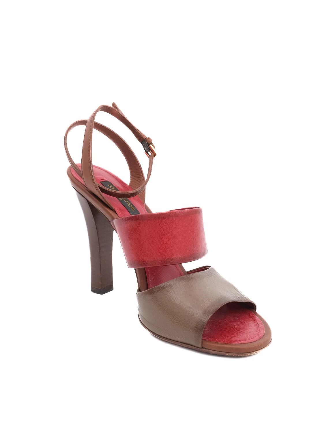 good louis vuitton red leather high-heeled sandals size 36.5