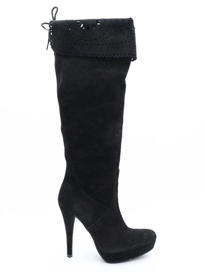 Albano Black Leather Knee-High Stiletto Boots Size 38 Excellent