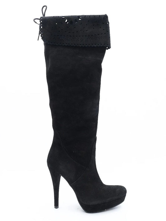 Albano Black Leather Knee-High Stiletto Boots Size 38 Excellent