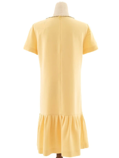 Max Mara Excellent Yellow Cotton Dress Size L with Jeweled Neckline