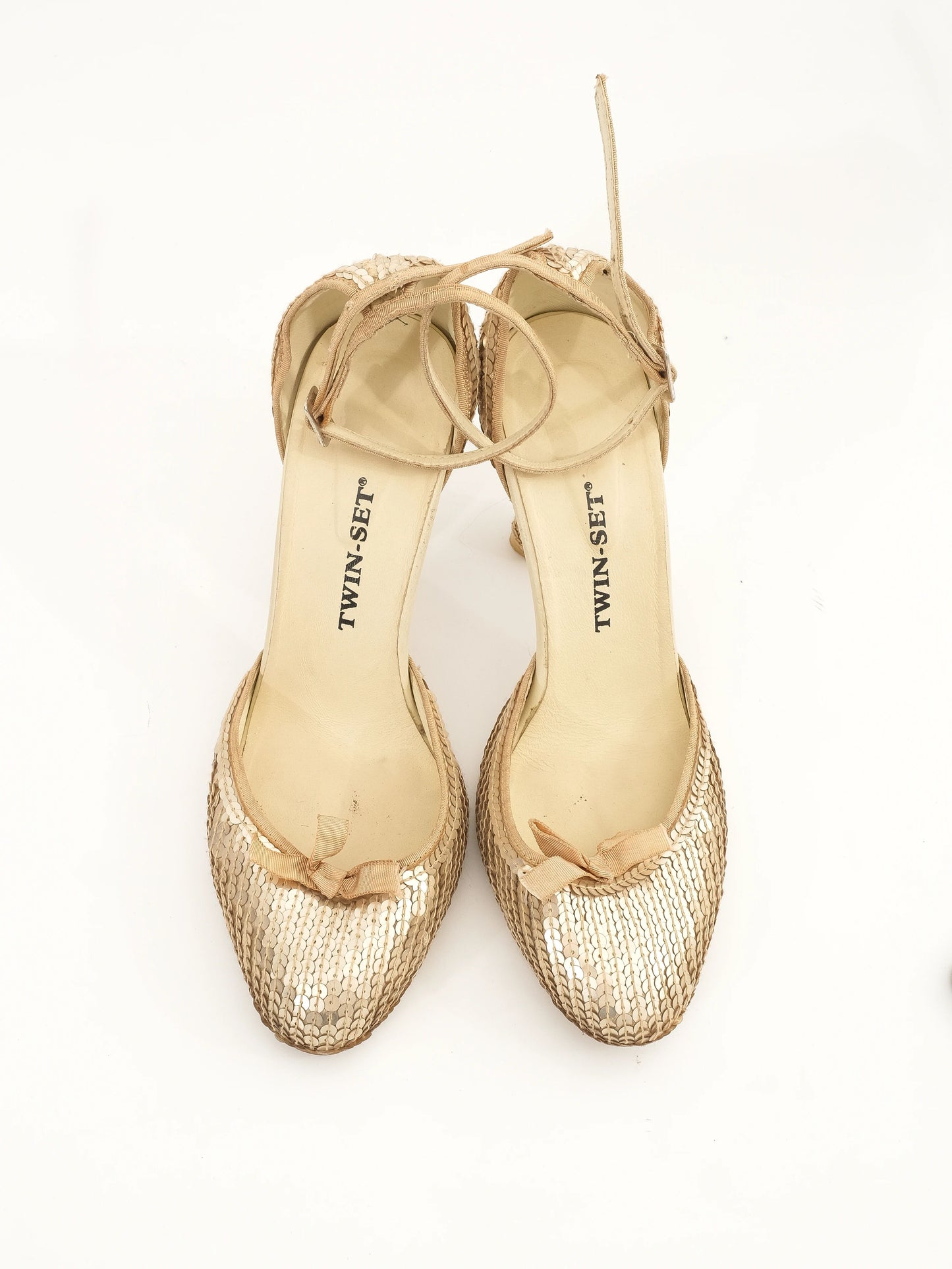 excellent twinset yellow leather high-heeled shoes size 38