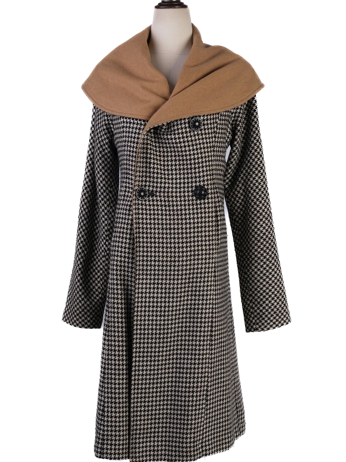 excellent sportmax houndstooth wool coat size s with shawl collar