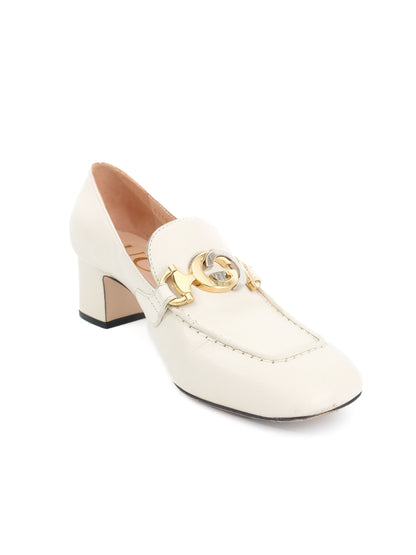 Excellent Gucci White Leather Block-Heeled Loafers Size 36.5