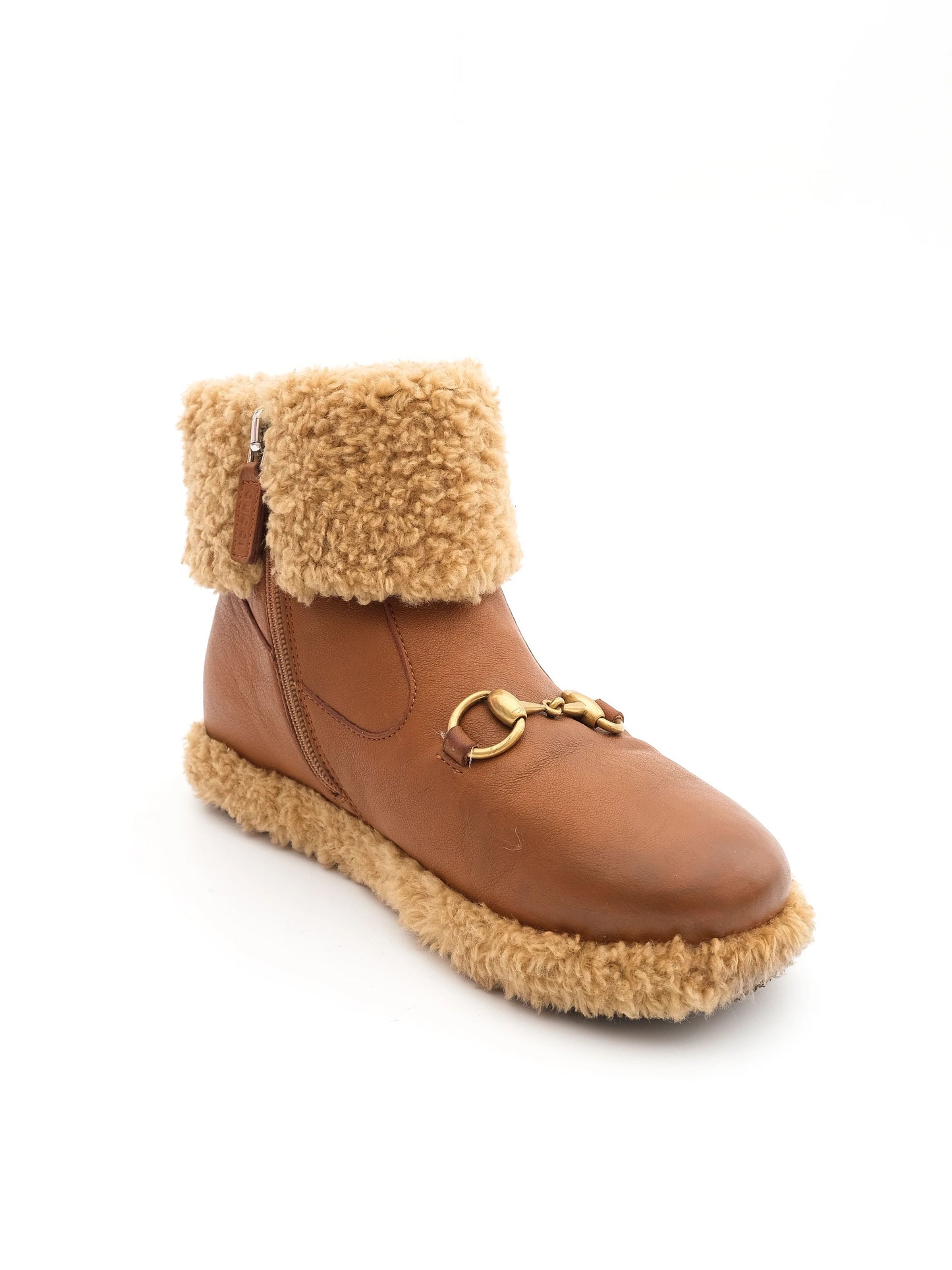 excellent gucci kids shoes orange leather size 32 with fleece lining